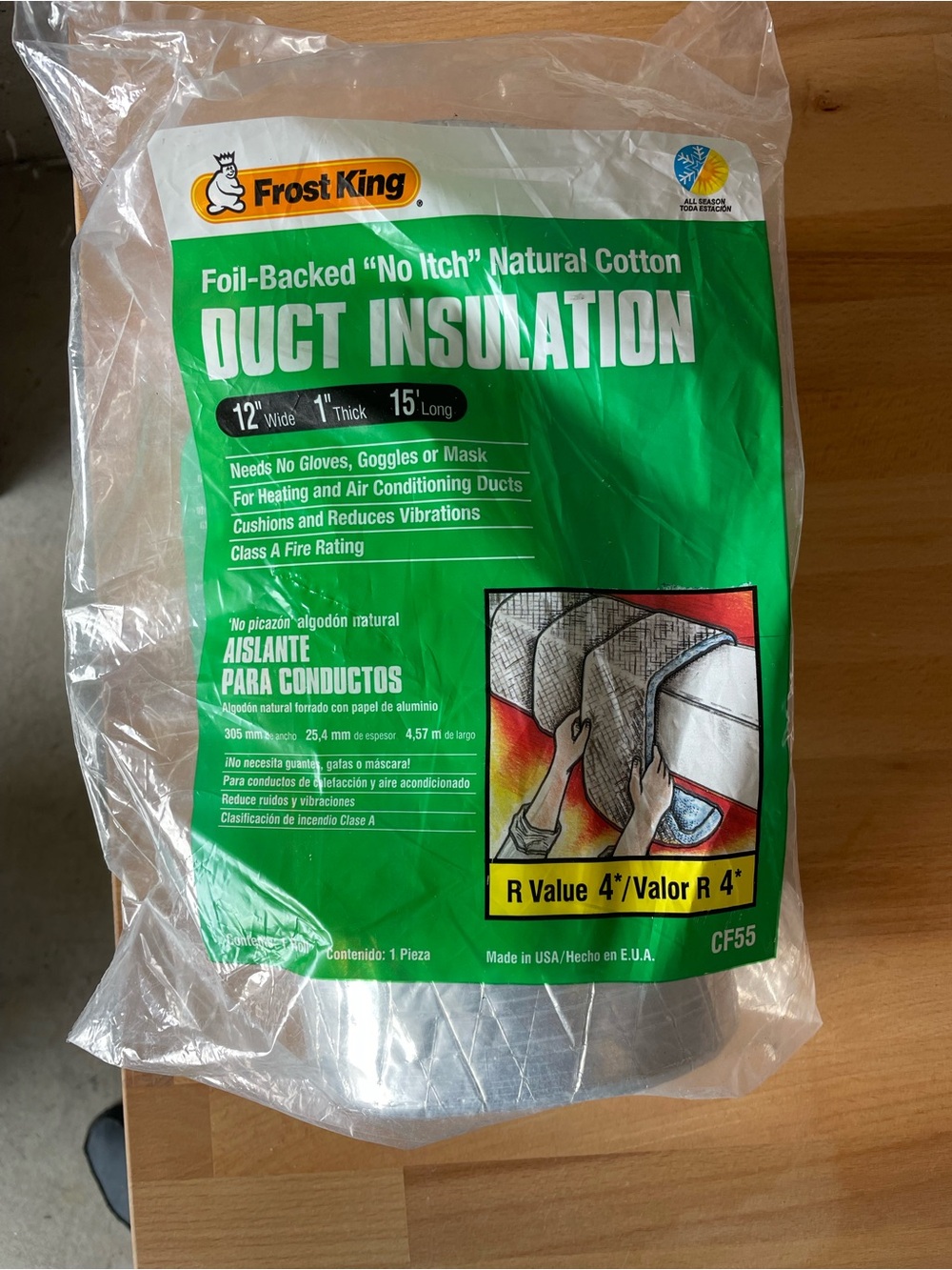 NEW Foil-Backed Natural Cotton Duct Insulation - Sealed Packaging